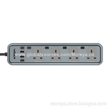 UK Standard Power Strip with 4 Sockets Outlets, 2 USB Charging ports and Individual Switches